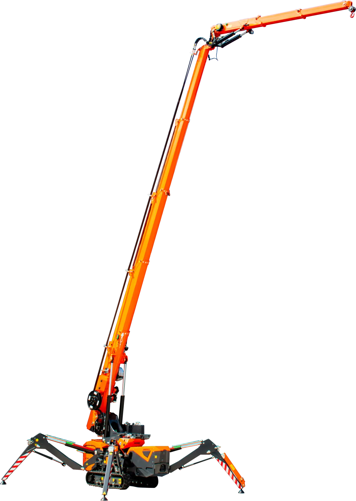 Jekko SPX532.2 spider crane with its boom and hydraulic jib fully extended to 17 metres